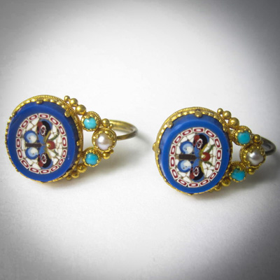 Micromosaic gold earrings